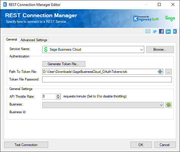 SSIS REST Sage Business Cloud Connection Manager